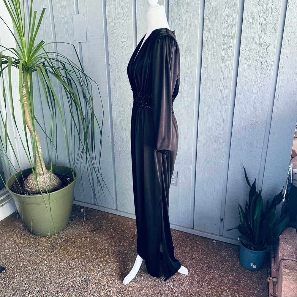 Claralura Original California Vintage Gown Black Maxi Dress Long 1970s 1980s 80s - Picture 10 of 16